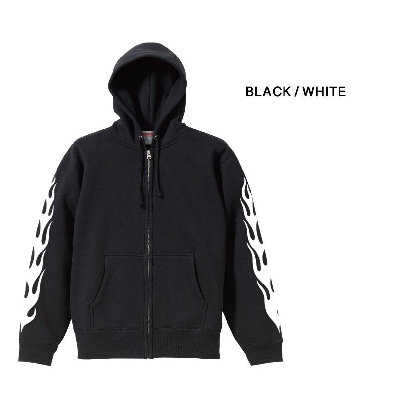 FLAMME メンズ　裏起毛　パーカー　ブラック zipパーカー 裏起毛 FLAME 袖プリント トップス ジップアップ メンズ