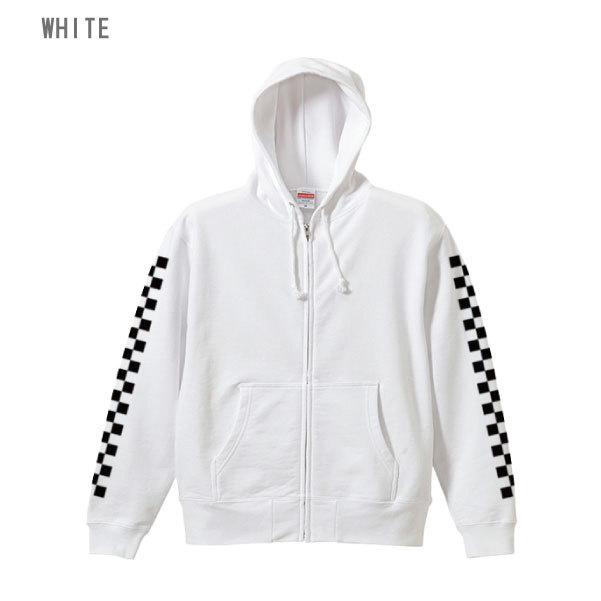 zipパーカー 裏パイル 袖プリント チェッカーフラッグ トップス メンズ