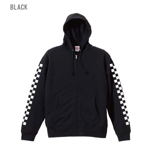 zipパーカー 裏パイル 袖プリント チェッカーフラッグ トップス メンズ