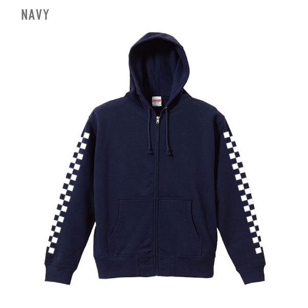 zipパーカー 裏パイル 袖プリント チェッカーフラッグ トップス メンズ