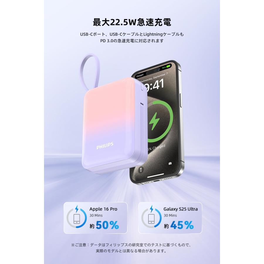 大容量モバイルバッテリー20000mAhケーブル内蔵急速充電4台同時充電LightningType-CPhilipsPSE認証_4