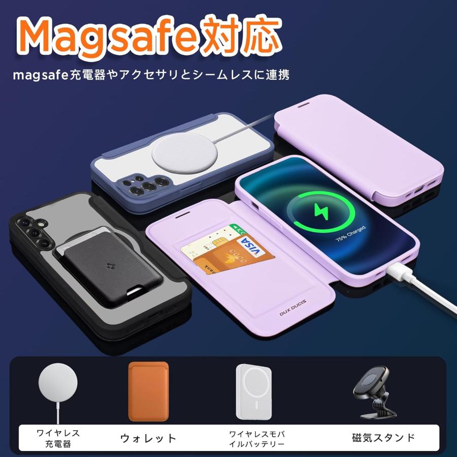 Galaxy S25 Ultra ケース 手帳型 MagSafe対応 背面クリア カード収納