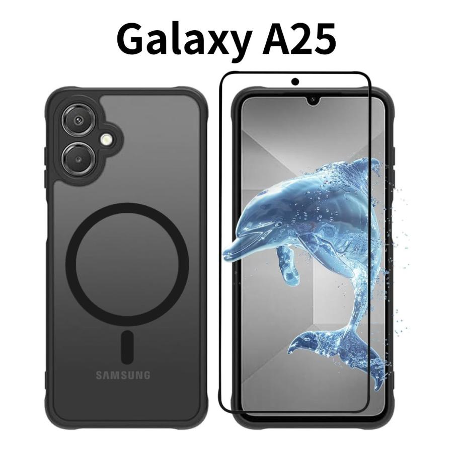 Galaxy A25 ケース ガラスフィルム付き MagSafe対応 マット 半透明