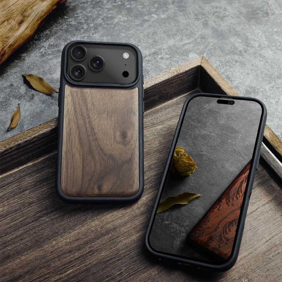 iPhone 17 Pro ケース 木製 MagSafe対応 耐衝撃 天然木×TPU 滑り止め