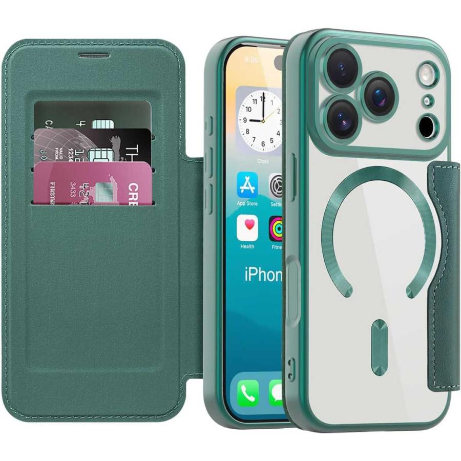 iPhone 17 Pro ケース 手帳型 背面クリア MagSafe対応 カード収納 3枚