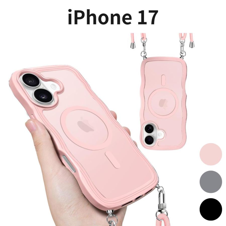 iPhone 17 ケース 耐衝撃 ストラップ付き 斜めがけ 首掛け 紐付き