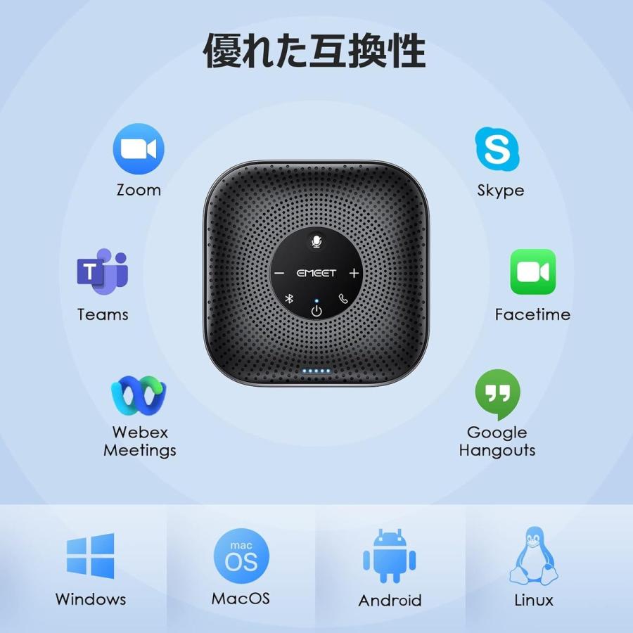 Bluetooth スピーカー スピーカーフォン 会議用 AIマイク4基 360°全