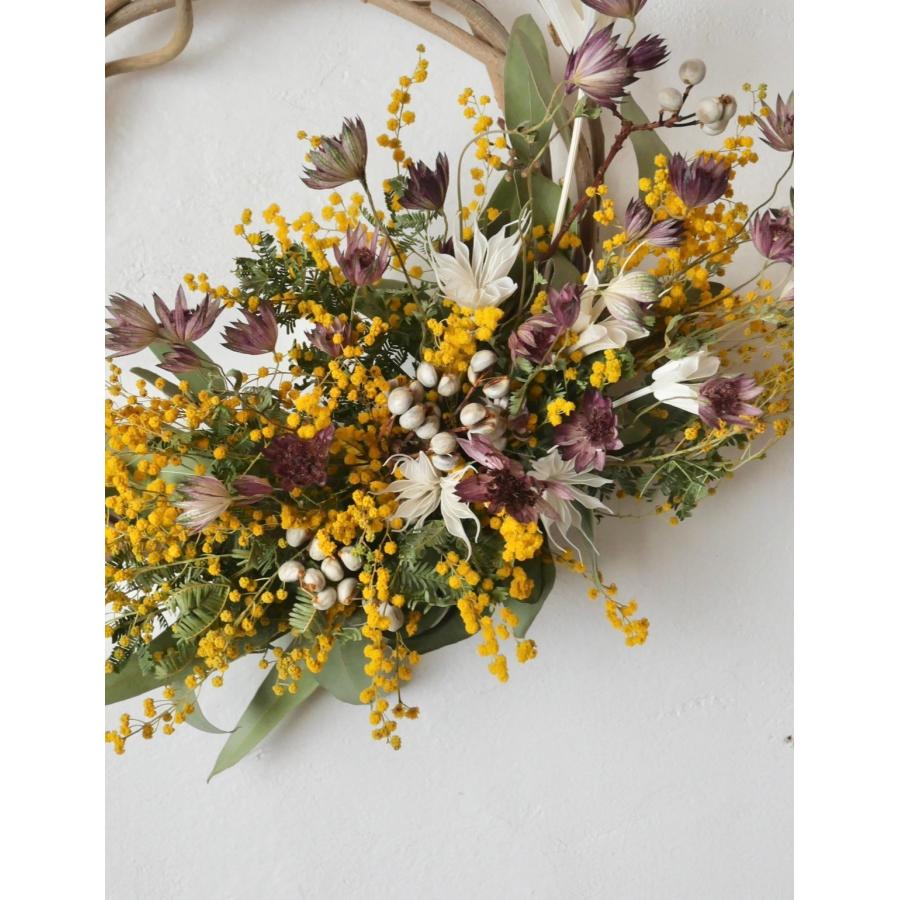 ミモザと草花のドライフラワーリース壁掛けインテリア・送別ギフト |  | 01