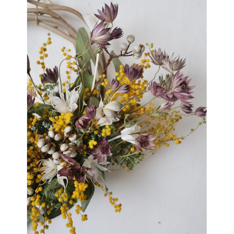 ミモザと草花のドライフラワーリース壁掛けインテリア・送別ギフト |  | 02