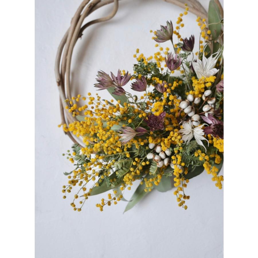 ミモザと草花のドライフラワーリース壁掛けインテリア・送別ギフト |  | 03