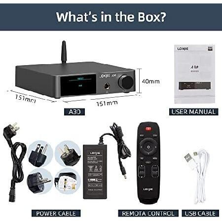 LOXJIE A30 Desktop Stereo HiFi Audio Power Amplifier ＆ Headphone Amplifier， Infineons MA12070 Chip Class D Amp， ES9023 DAC Chip， USB/ Optical/ Coaxi 