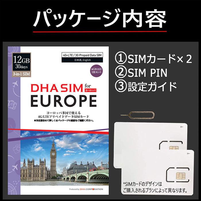 ヨーロッパ simカード 12GB30日(6GB15日×2枚入り) プリペイドsim 簡単設定 説明書付 5G/4G回線 データ通信専用 simフリー端末のみ対応 イギリス フランス｜dhacorp｜02