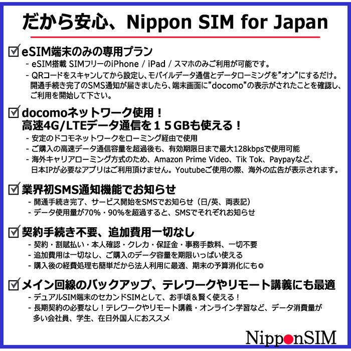 【eSIM端末専用】【使用期限:2022/12/31】Nippon eSIM プリペイドsim simカード 日本 15GB 海外ローミング ドコモ通信網 docomo 4G / LTE回線 データ通信専用|dhacorp|04