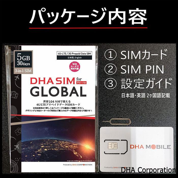 DHA SIM プリペイドsim 日本 ＋ 世界102か国 5GB 30日間 simカード データ通信専用 Wifiルーター対応 デザリング利用可 SIMフリー端末のみ対応｜dhacorp｜02