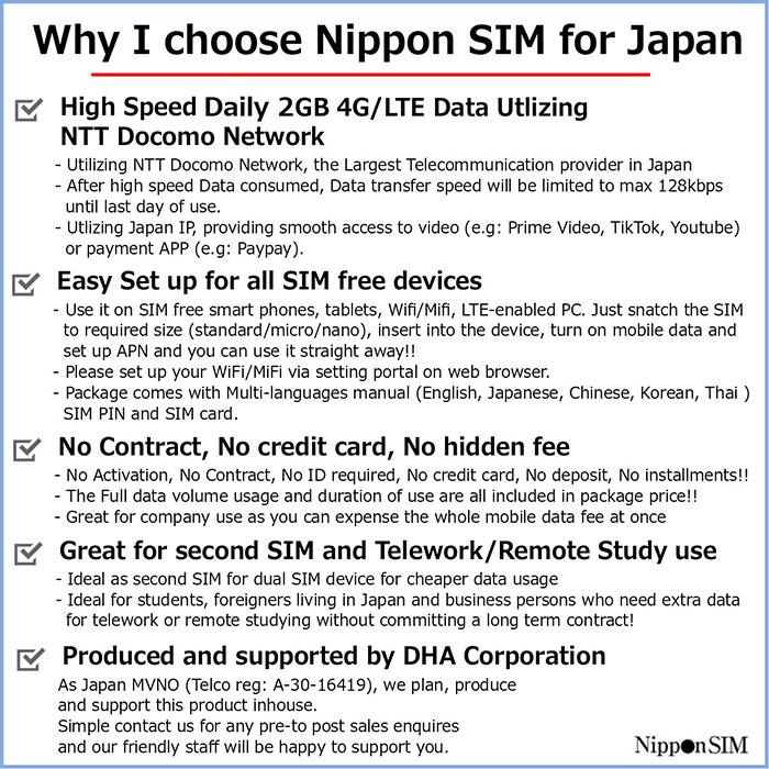 プリペイドsim simカード 日本 国内用 8日間 無制限 (毎日2GBは高速、超えると当日最大128kbps） フルMVNO ドコモ 4G/LTE回線 3in1 データ通信専用｜dhacorp｜05