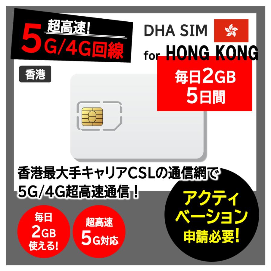 香港 simカード 5日間 毎日2GB プリペイドsim 簡単設定 説明書付 大手キャリアCSL 5G/4G回線 データ通信専用 simフリー端末のみ対応｜dhacorp｜02