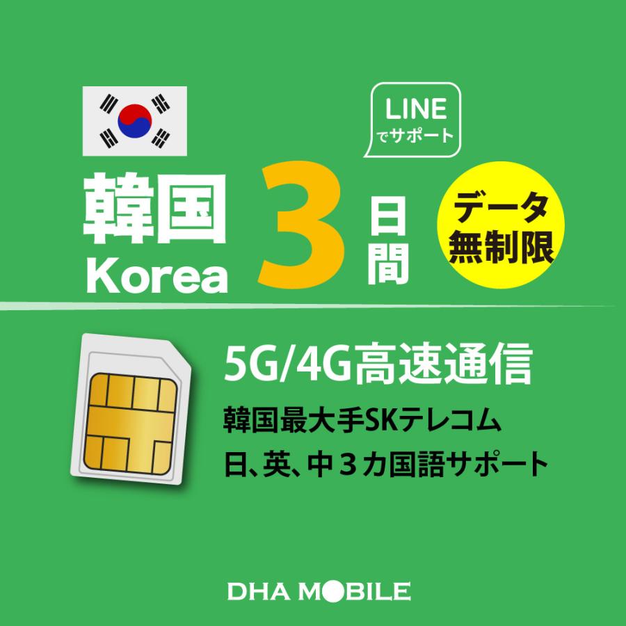 韓国 simカード 3日間 無制限 プリペイドsim SKテレコム 5G/4G回線 データ通信専用 simフリー端末のみ対応（Yahoo!・DHA direct）