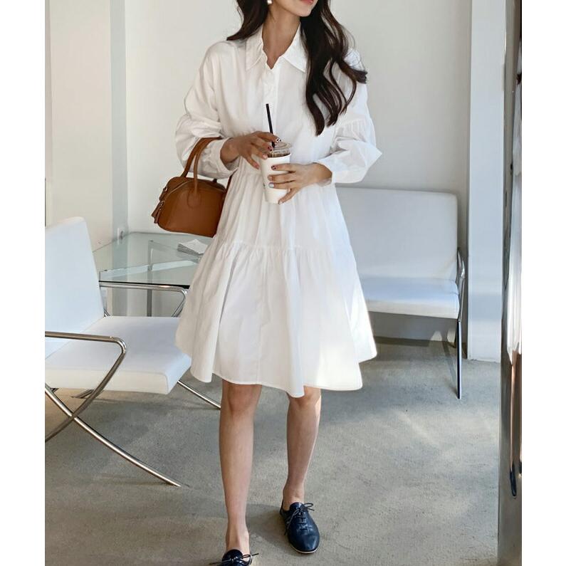 ワンピース ミニ ミニワンピース ショート 春 ガーリ アンバランス ティアード シャツ ボタン 体型カバー ルーズ ゆったり 秋 冬 Dholic 通販 Paypayモール