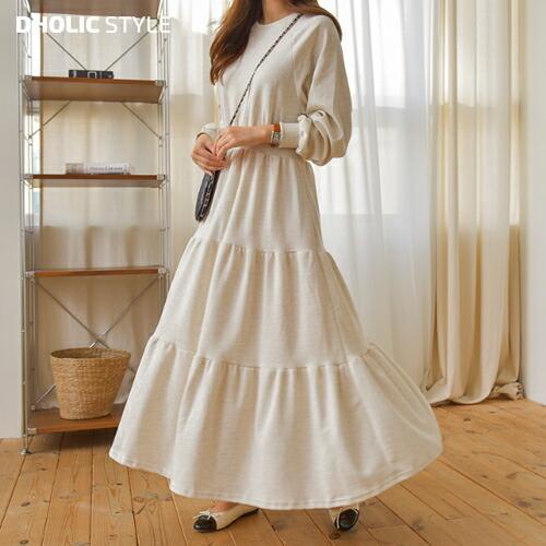 ワンピース マキシ ラウンドネック 長袖 フレア Aライン スウェット トレーナー Tシャツ カットソー 無地 ワンマイルウェア 部屋着 秋 春 ロング丈 Dholic 通販 Paypayモール