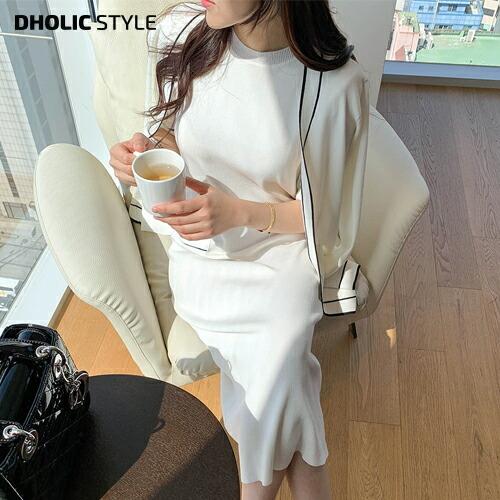 セット ワンピース ロング丈 ロングワンピース ニットワンピース Hライン スリム 半袖 ハーフスリーブ カーディガン 大人 上品 セットアップ 夏 春 Dholic 通販 Paypayモール
