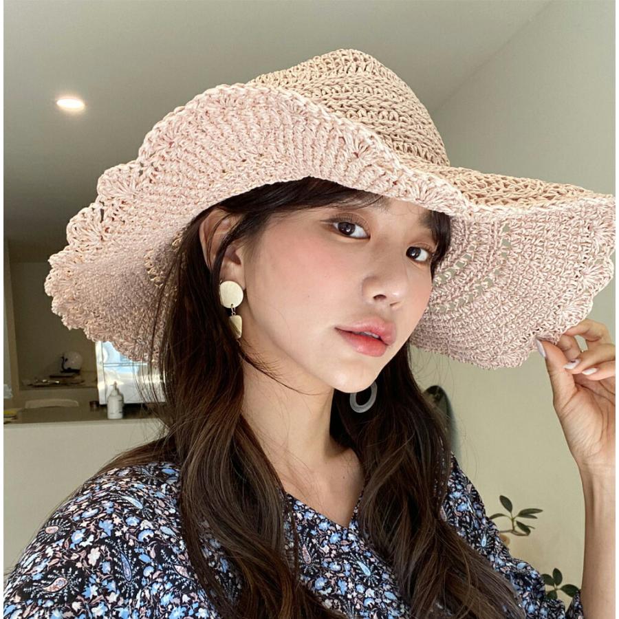 帽子 ハット ペーパーハット ユニーク ラタン調 ワイヤー入り ラウンド ビーチ 海 水着 夏 春 レディース 韓国 ファッション Dholic 通販 Paypayモール