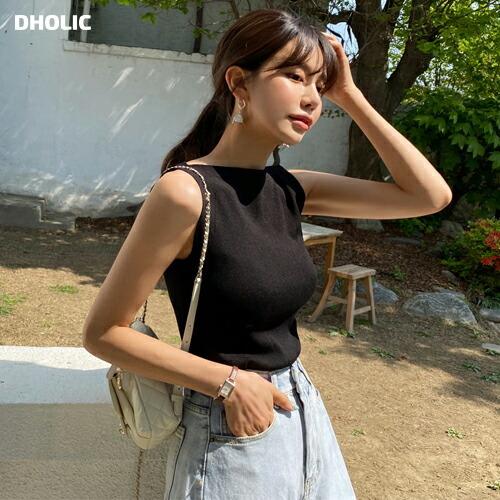 トップス スリーブレス ノースリーブ ボートネック スリム フィット 細身 体型カバー フェミニン 無地 ベーシック 夏 春 レディース 韓国 ファッション Dholic 通販 Paypayモール