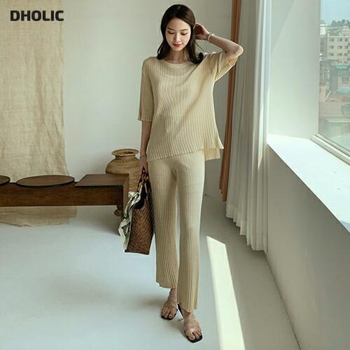 セットアップ Setup トップス 半袖 ハーフスリーブ パンツ ズボン アンバランス 単色 シンプル カジュアル ラフ 春 夏 韓国 ファッション レディース Dholic 通販 Paypayモール
