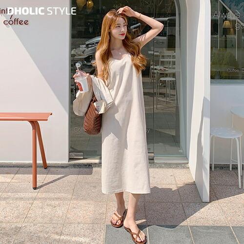 レディース ワンピース ロング丈 ロングワンピース Vネック ノースリーブ スリーブレス キャミソール Hライン 無地 ワンマイルウェア カジュアル 春 Dholic 通販 Paypayモール