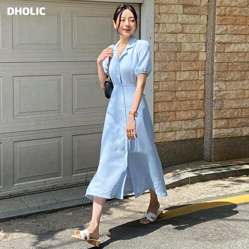 ワンピース ロング ロングワンピース 半袖 フェミニン リネンブランド カラー リボン ギャザー スリム フィット カジュアル 体型カバー 細身 夏 春 Dholic 通販 Paypayモール
