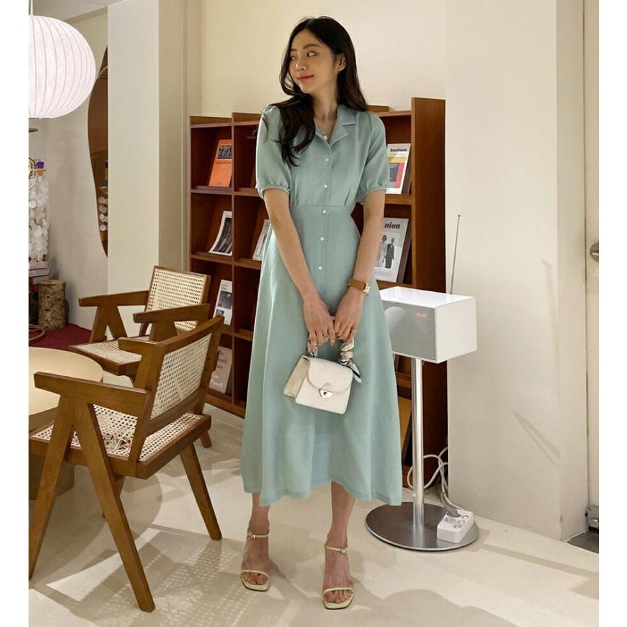 ワンピース ロング ロングワンピース 半袖 フェミニン リネンブランド カラー リボン ギャザー スリム フィット カジュアル 体型カバー 細身 夏 春 Dholic 通販 Paypayモール