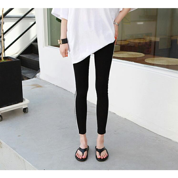 韓国 ファッション ボトムス レギンス スパッツ パンツ ロング丈 配色ライン タイト スリム ヨガ フィットネス ジム ピラティス ランニング カジュアル 夏 Dholic 通販 Paypayモール
