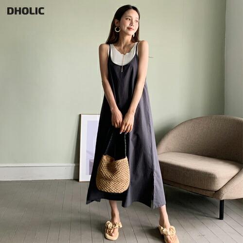 レディース ワンピース ロングワンピース コットン Uネック キャミソール キャミワンピース Aライン フレア スリム フェミニン 細身 体型カバー フィット 夏 春 Dholic 通販 Paypayモール
