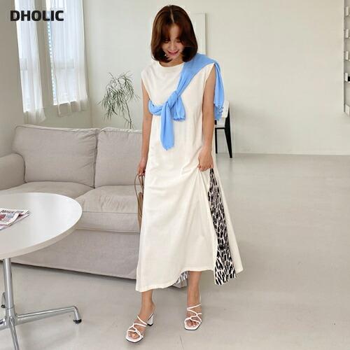 レディース ワンピース ロング フレンチスリーブ ショートスリーブ レオパード柄 ヒョウ柄 豹柄 アニマル柄 異素材 Aライン ルーズ 大人 春 夏 韓国 Dholic 通販 Paypayモール