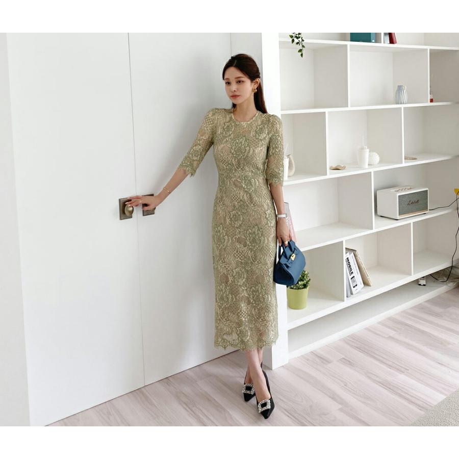 レースワンピース 全2色 B レディース Ops ワンピース ロング Hライン レース 総レース フェミニン 大人 上品 タイト スリム 半端丈 七 Dholic 通販 Paypayモール