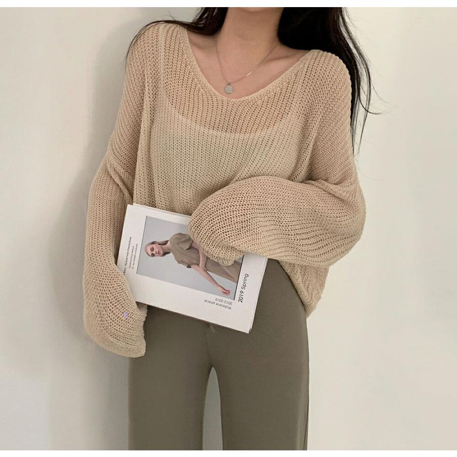 大感謝セール 韓国ファッション トップス ニット サマーニット Vネック 長袖 ドロップショル 透かし編み ルーズ オーバーフィット 透け感 無地 大人 パステル シンプル 夏 春2 422円 Aynaelda Com