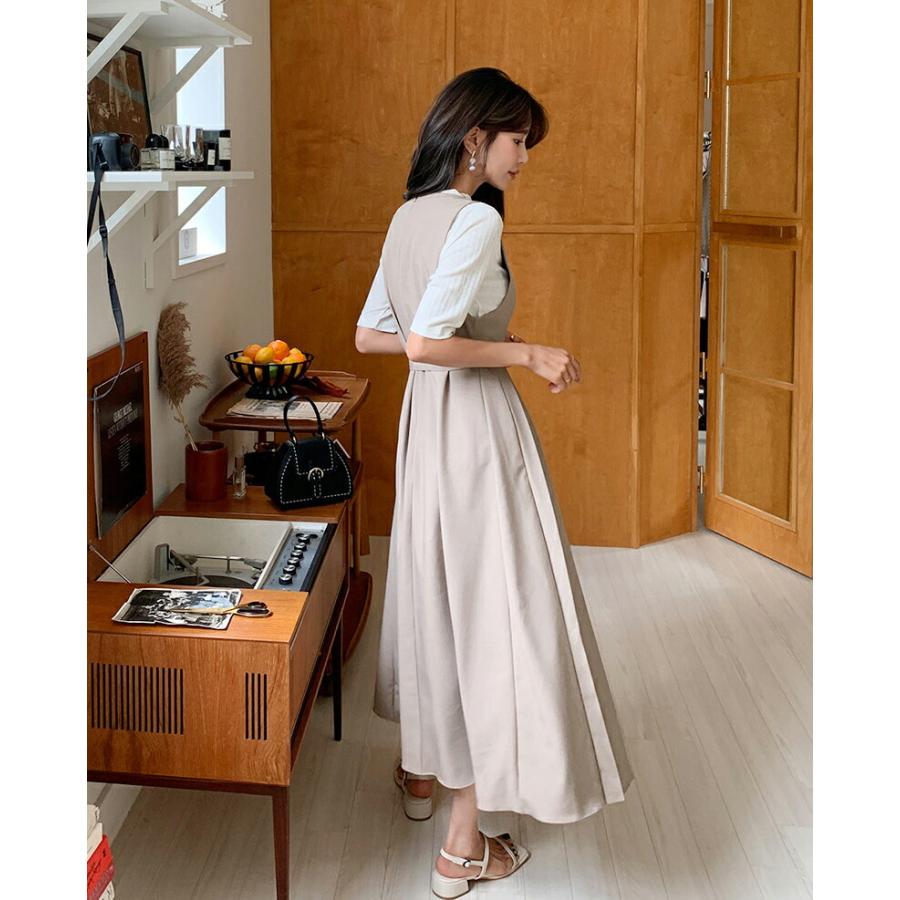 ワンピース ロング ロングワンピース ガーリー プリーツ スリーブレス Vネック カシュクール ストラップ フェミニン Aライン 体型カバー 夏 春 Dholic 通販 Paypayモール