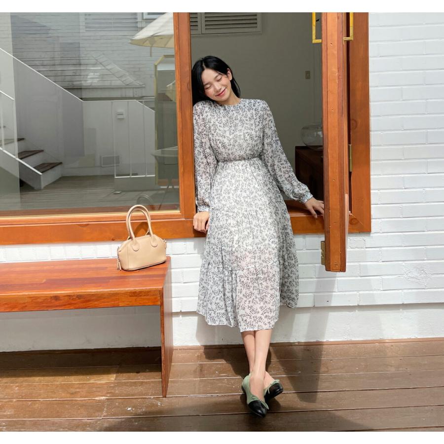 韓国 ワンピース ロング ロングワンピース 花柄 フローラルパター ロング丈 フレア ギャザー デイリー シンプル 長袖 ルーズ 楽ちん 体型カバー 春 秋 Dholic 通販 Paypayモール