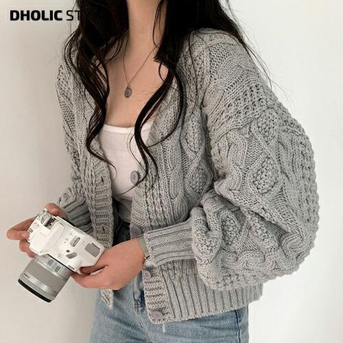 韓国 カーディガン アウター ニット ローゲージ ざっくり編み ざっくりニット Vネック 長袖 ボタン ショート ルーズ オーバー