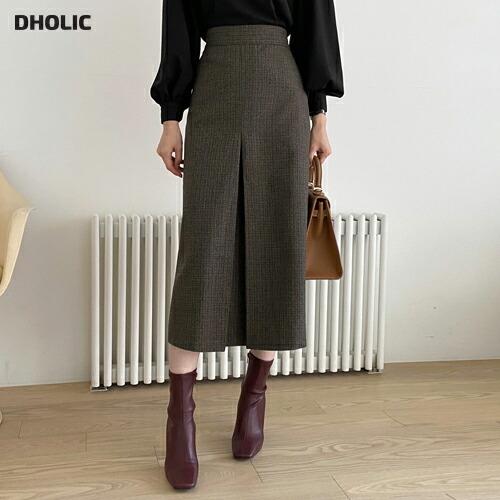 ボトムス スカート ロング ロングスカート チェック Hライン ファスナー スリム 大人 カジュアル 上品 フェミニン 細身 春 秋 韓国 ファッション 充実の品