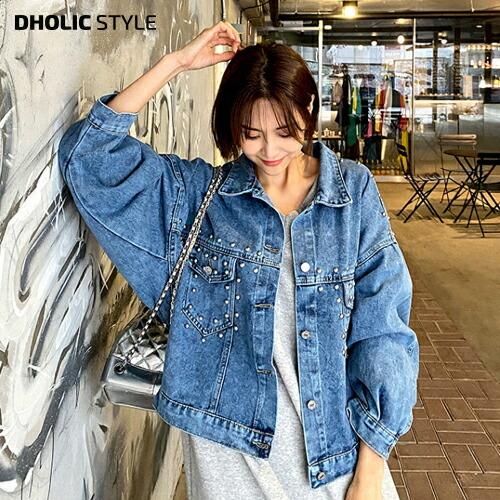 韓国アウター ジャケット デニムジャケット ジージャン Gジャン 長袖 ルーズ ドロップショルダー スタッズ Studs オーバーサイズ ボタン カラー 襟 秋 冬 Dholic 通販 Yahoo ショッピング