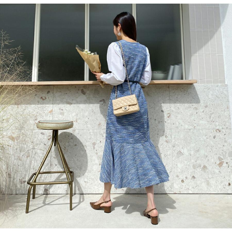 ません 韓国 ロング丈 シンプル スリム 体型カバー 秋 春 Dholic 通販 Paypayモール ワンピース ロング ロングワンピース 長袖 ラウンドネック ベルト付 ツイード ストレート 配色 大人 いいたしま