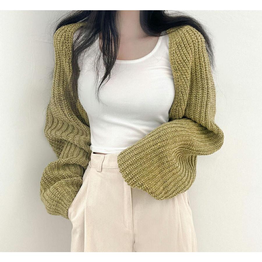 韓国 カーディガン アウター オープンカーディガン ボタンレス ノーボタン ニット アウター 長袖 ざっくりニット ローゲージ ルーズ クロップド ショート 秋 冬 Dholic 通販 Paypayモール