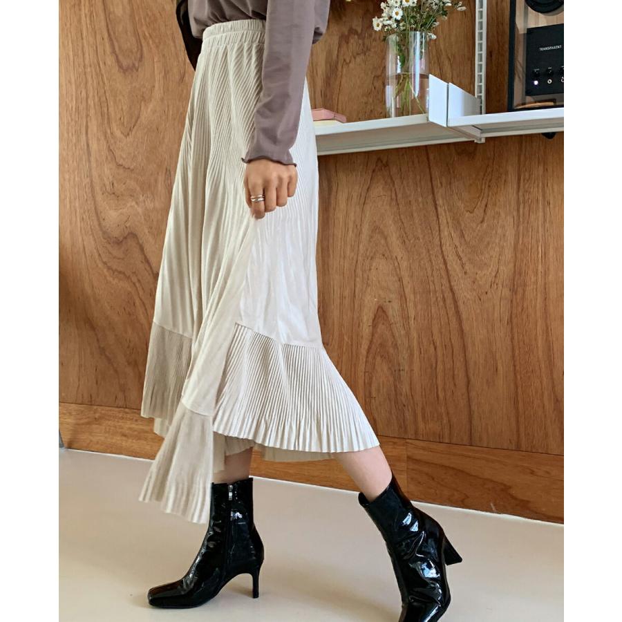 韓国 ボトムス スカート ロング ロングスカート ベロア プリーツ アンバランス ラッフル ロング丈 大人 カジュアル 無地 シンプル 細身 体型カバー 秋 冬 Dholic 通販 Paypayモール