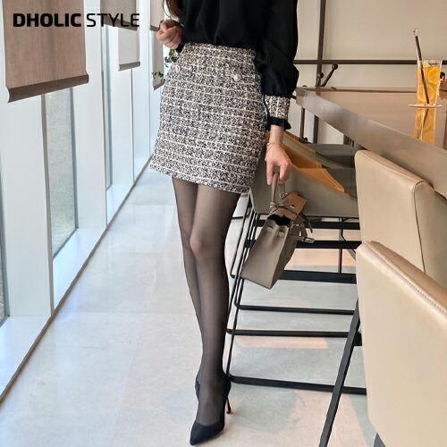 韓国ファッション ボトムス スカート ミニスカート ミニ丈 ショート丈 台型 ツイード チェックスカート 上品 大人 タイト スリム カジュアル 冬 Dholic 通販 Paypayモール