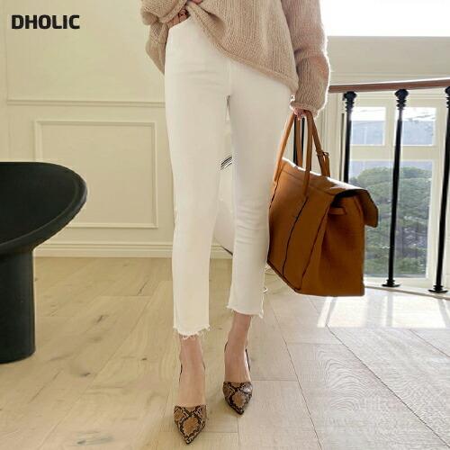 値下げ パンツ ズボン スキニーパンツ スリム ロングパンツ 長ズボン カットオフ 切りっぱなし 単色 無地 シンプル ベーシック 大人 暖かい 裏起毛 冬 韓国ファッション