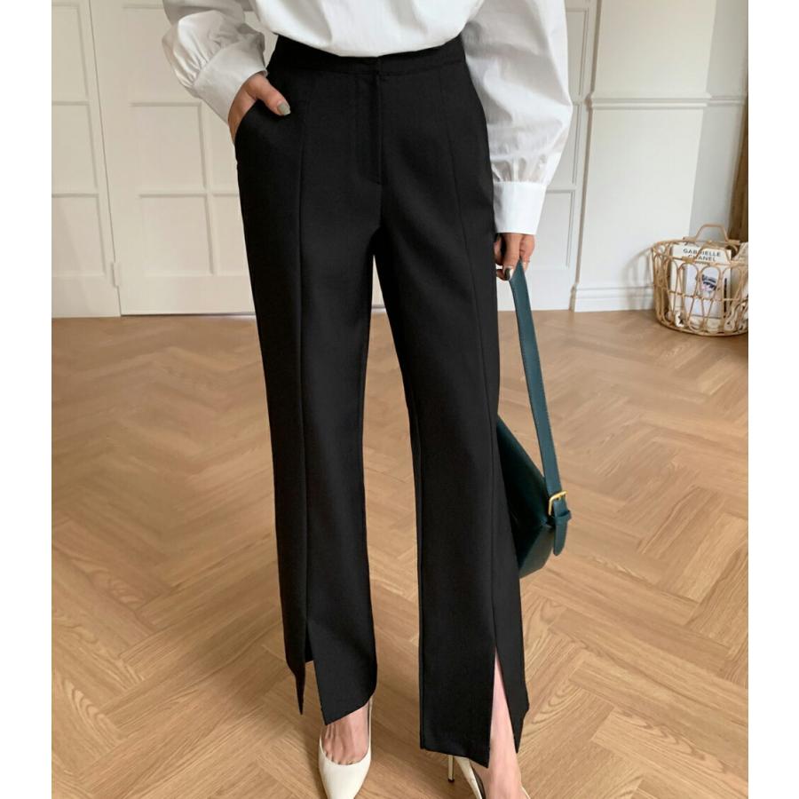 迅速な対応で商品をお届け致します 韓国 ボトムス ロング ロングパンツ スラックスパンツ スラックス スリット ポケット ストレート 無地 シンプル 体型カバー カジュアル 秋 冬1 944円 Aynaelda Com