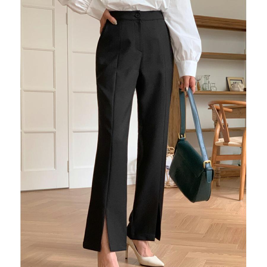 迅速な対応で商品をお届け致します 韓国 ボトムス ロング ロングパンツ スラックスパンツ スラックス スリット ポケット ストレート 無地 シンプル 体型カバー カジュアル 秋 冬1 944円 Aynaelda Com