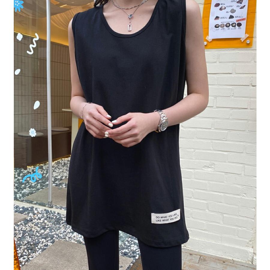 韓国ファッション トップス Tシャツ カットソー ティーシャツ ノースリーブ Uネック ロング丈 ロンtルーズ 体型カバー 無地 お尻カバー カジュアル 春 Dholic 通販 Paypayモール