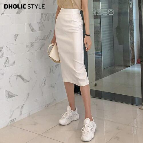 韓国ファッション スカート ロング丈 ハイウエスト バックファスナー 無地 Hライン スリム タイト 細 大人 スリット シンプル ベーシック デイリー 基本 夏 春 Dholic 通販 Paypayモール