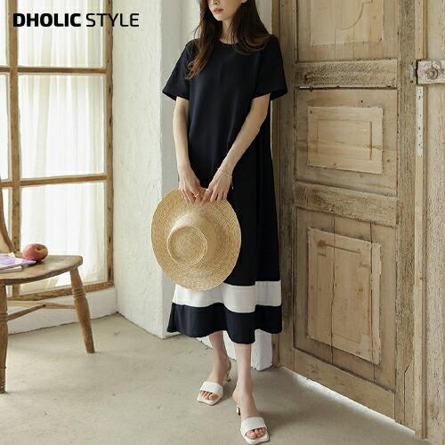 韓国ファッション ワンピース ロングワンピース ロング丈 フレア 半袖 ハーフスリーブ ルーズ オーバーサイズ マタニティ カットソー ワンマイルウェア 夏 Dholic 通販 Paypayモール